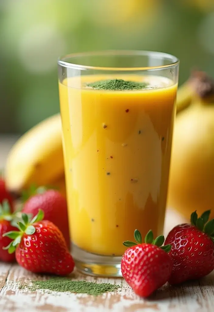 30+ Strawberry Banana Mango Smoothie Recipes for Tropical Flavor 91 30+ Strawberry Banana Mango Smoothie Recipes for Tropical Flavor - 15. Strawberry Banana Mango Smoothie with Spirulina