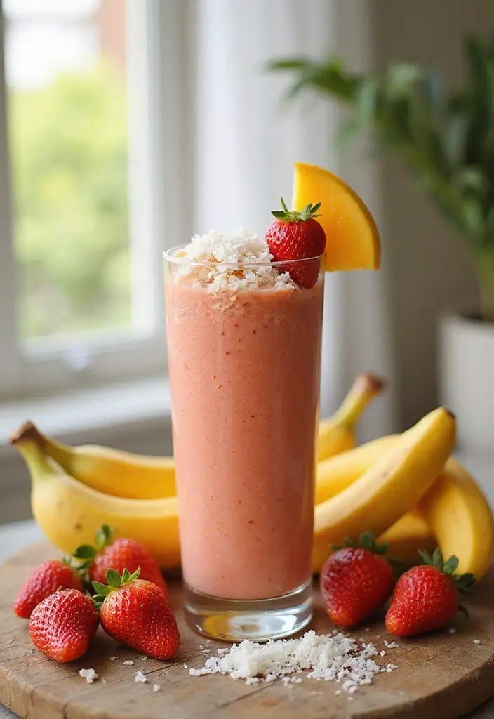 30+ Strawberry Banana Mango Smoothie Recipes for Tropical Flavor 141 30+ Strawberry Banana Mango Smoothie Recipes for Tropical Flavor - 23. Strawberry Banana Mango Smoothie with Coconut Flakes