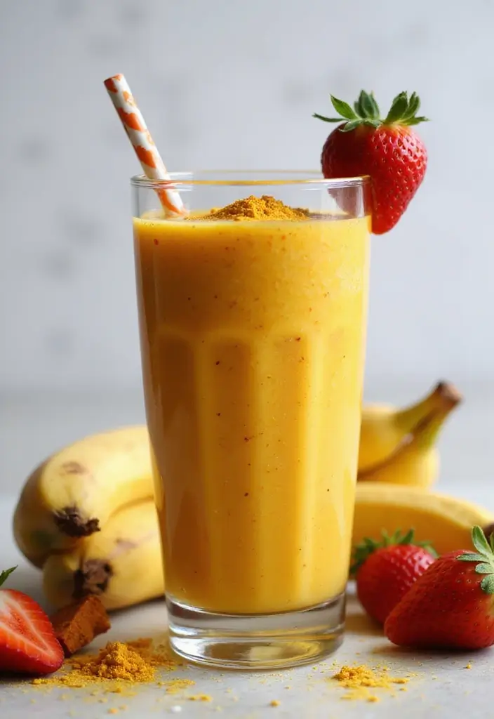30+ Strawberry Banana Mango Smoothie Recipes for Tropical Flavor 169 30+ Strawberry Banana Mango Smoothie Recipes for Tropical Flavor - 27. Strawberry Banana Mango Smoothie with Turmeric