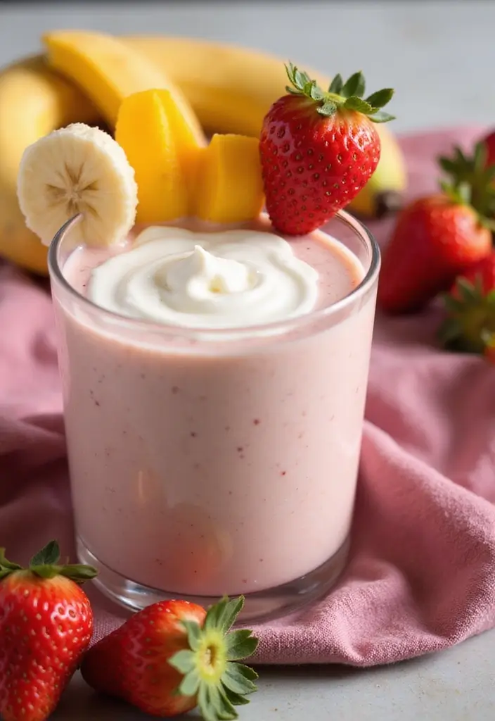 30+ Strawberry Banana Mango Smoothie Recipes for Tropical Flavor 15 30+ Strawberry Banana Mango Smoothie Recipes for Tropical Flavor - 3. Strawberry Banana Mango Yogurt Smoothie
