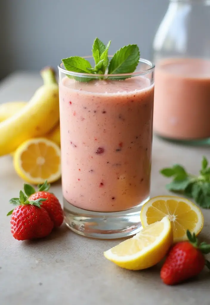 30+ Strawberry Banana Mango Smoothie Recipes for Tropical Flavor 190 30+ Strawberry Banana Mango Smoothie Recipes for Tropical Flavor - 30. Strawberry Banana Mango Smoothie with Lemon Balm
