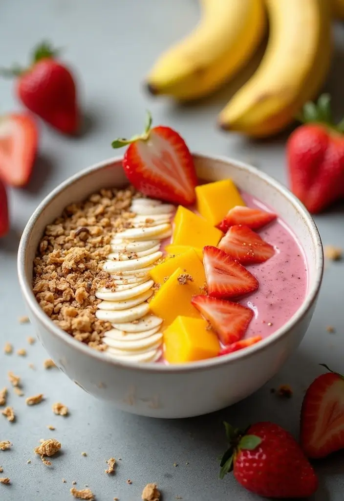 30+ Strawberry Banana Mango Smoothie Recipes for Tropical Flavor 43 30+ Strawberry Banana Mango Smoothie Recipes for Tropical Flavor - 7. Strawberry Banana Mango Smoothie Bowl
